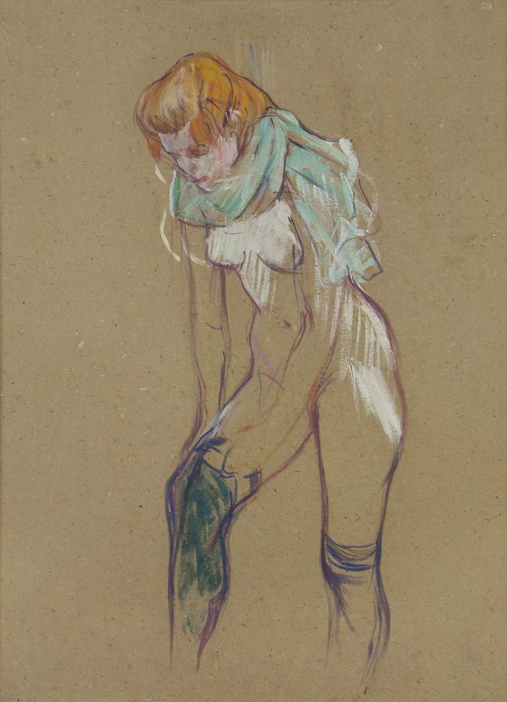 Femme qui tire son bas 1894 pintura de Toulouse-Lautrec en pastel