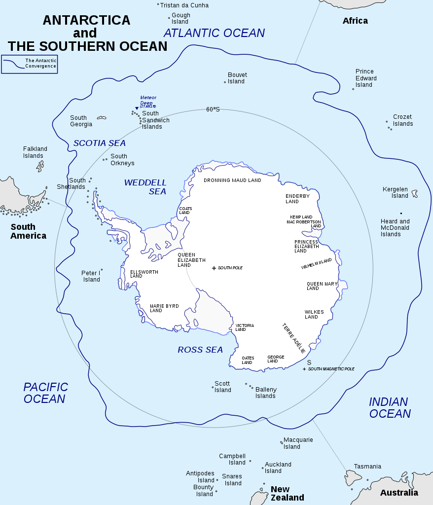 Un mapa de la Antártida que muestra todas las islas g