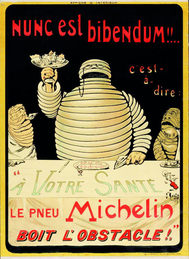 Nunc est bibendum Michelin signo de Bibendum fat coins para mantener el plato de comida en tabale