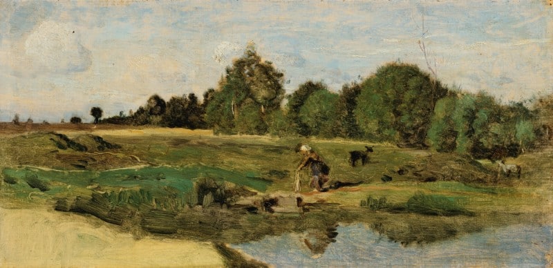 El impresionista Camille Corot pintó un prado junto al río Sarthe con soman fluyendo en primer plano