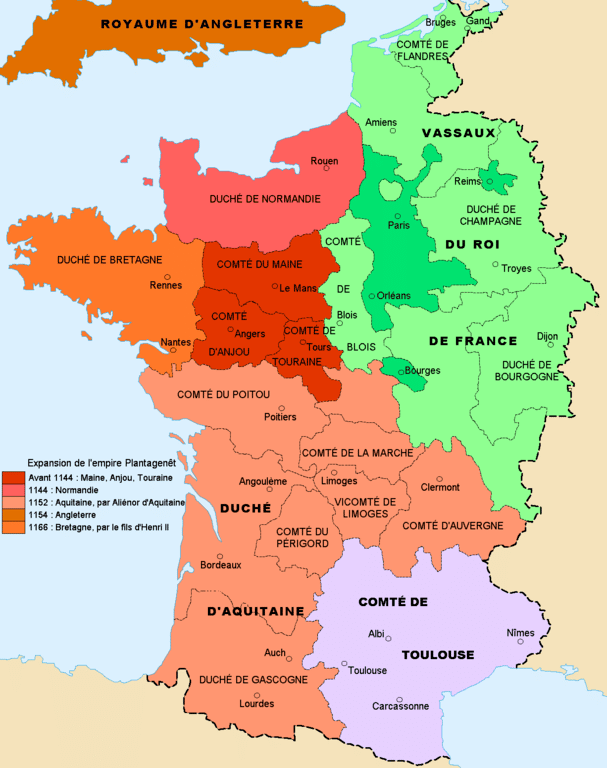 Mapa de Francia en 1154