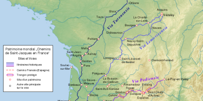 Mapa de las Rutas del Peregrino Francés que llevan a España detallado con rutas y ciudades